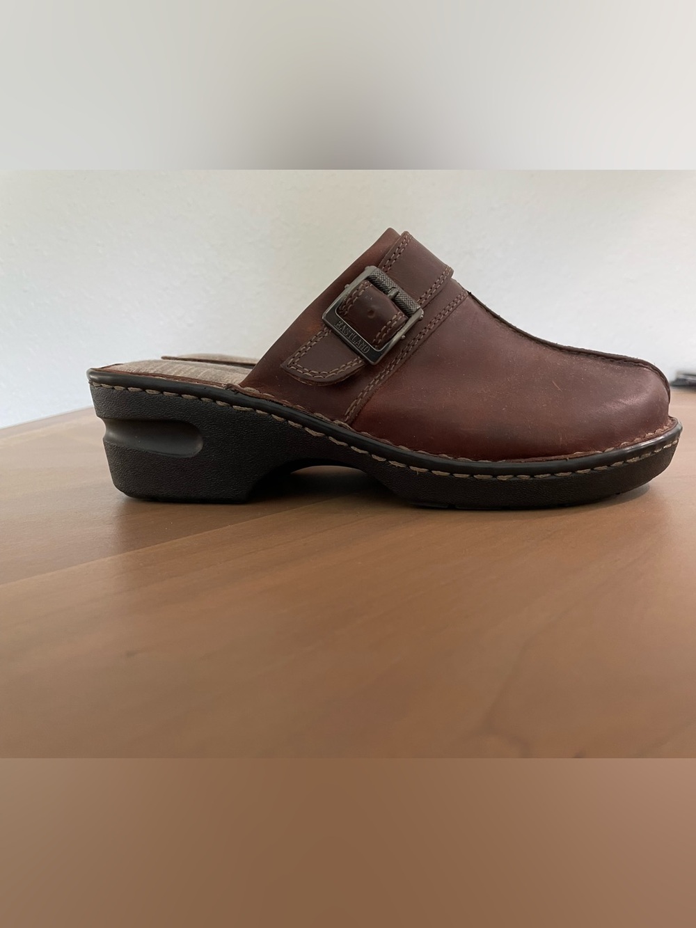 Eastland Women's “Mae Clog” Brown Leather Slip-On Clog with Buckle